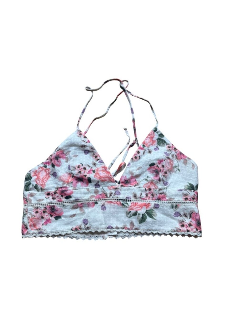 Zara Floral Lace‑Up Crop Top Pink Green Adjustable Straps Lightweight Size L